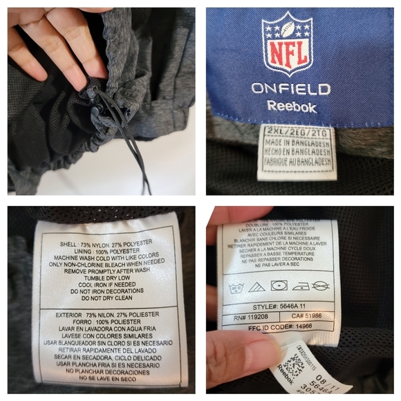 NFL ONFIELD Reebok Men's Gray Full-Zip Nylon Windbreaker Jacket Sz 2XL Outdoor - Picture 11 of 12